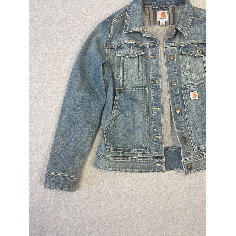 Carhartt Benson Denim Jacket Womens M Blanket Lined Button Up Rugged Flex - Picture 3 of 14